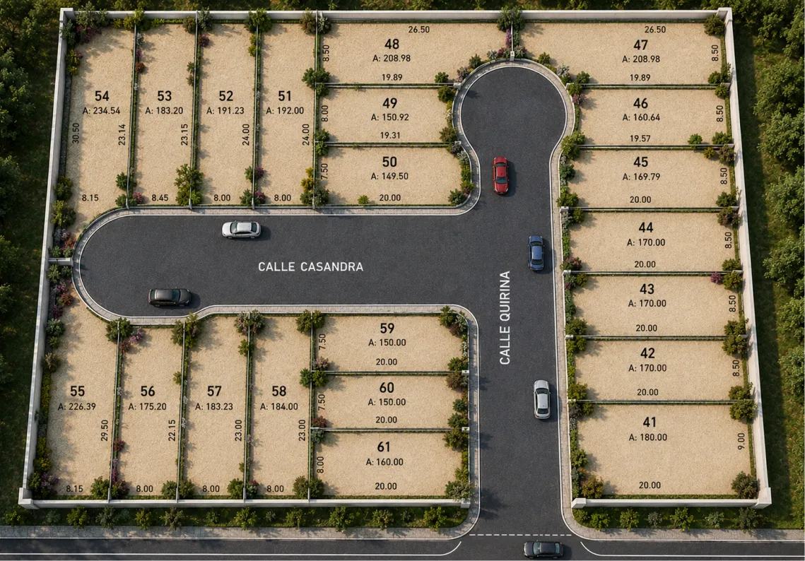 Plano de lotes sobre Calle Casandra en Ciudad Argentum