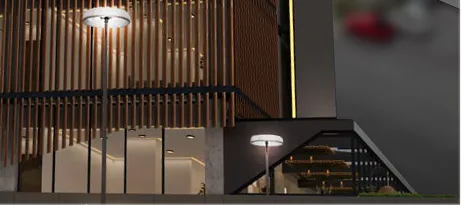 Detalle de iluminacion y accesos de Torre Medica Aldebaran