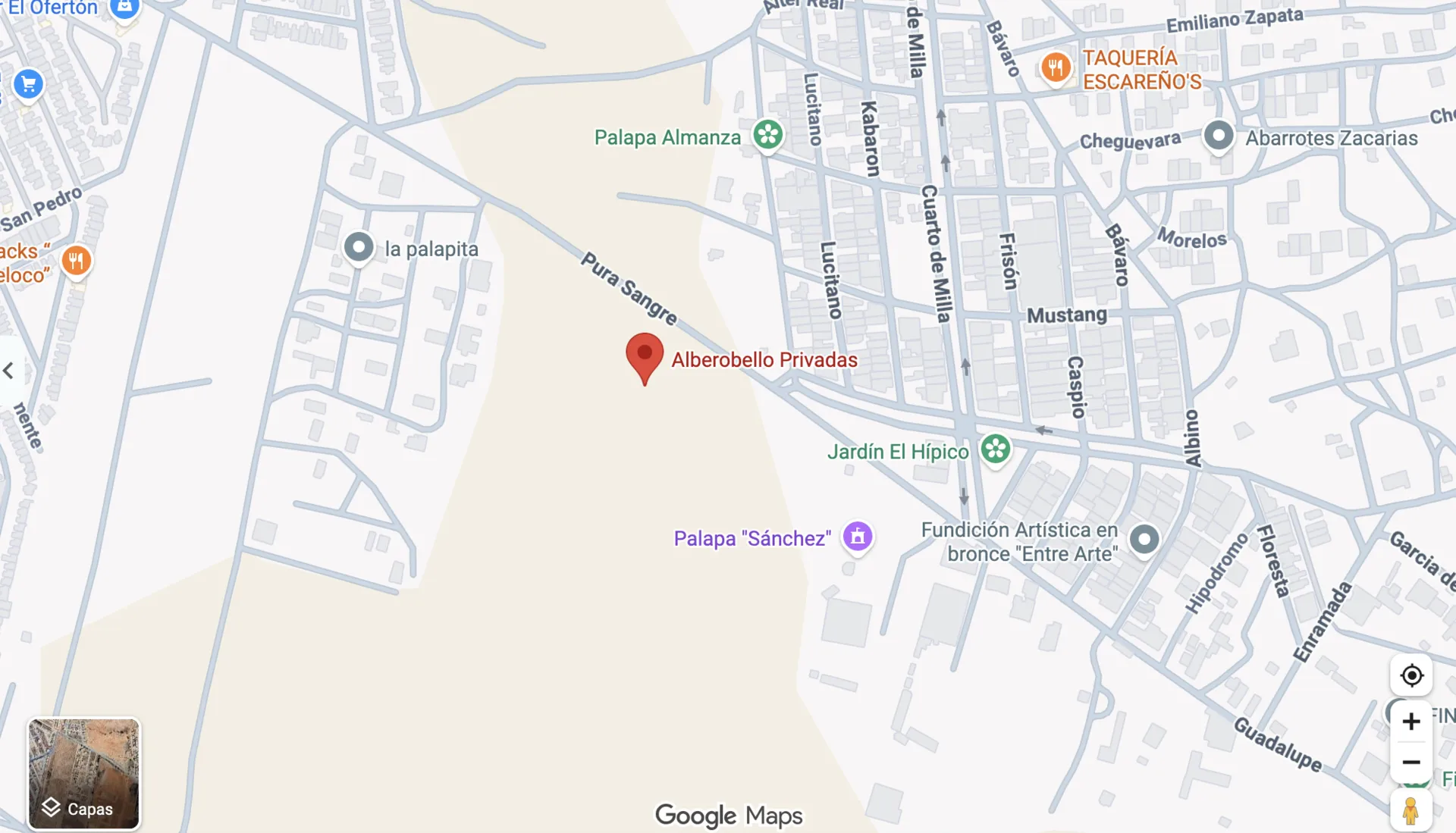 Mapa de ubicación de Privadas Alberobello en Cieneguitas, Guadalupe, Zacatecas