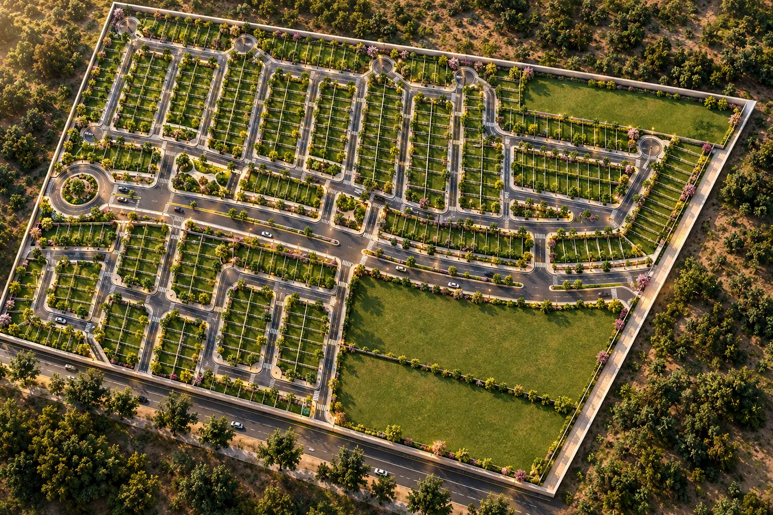 Vista aérea de los cinco cotos de Privadas Alberobello